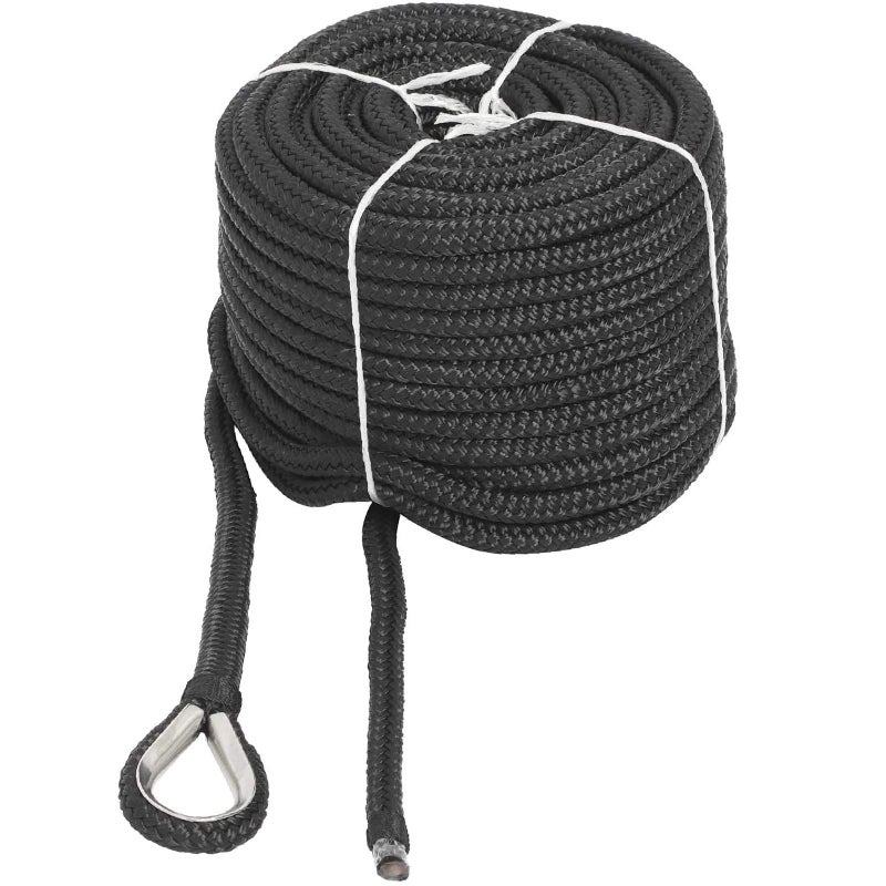 NovelBee 3/8" x 50' Double Braid Nylon Anchor Line with Thimble (Black) - Image 1
